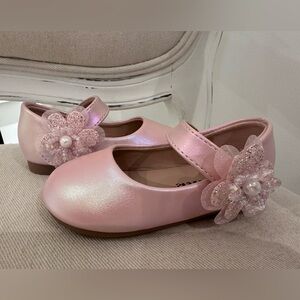 🎀 9~12 Mth Baby Girls Fancy Pink Floral & Pearl Mary Jane Dress Shoes NWT